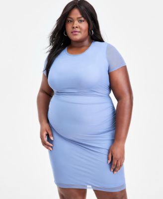 Trendy Plus Size Ruched Mesh Short-Sleeve Dress, Macy's Exclusive