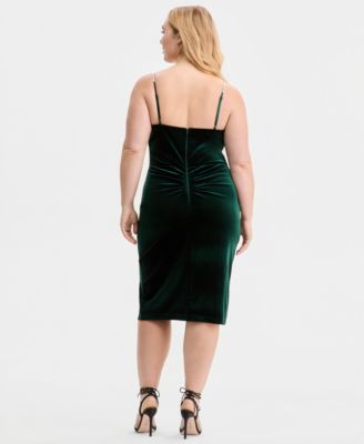 Trendy Plus Size Rhinestone Bow Velvet Midi Dress