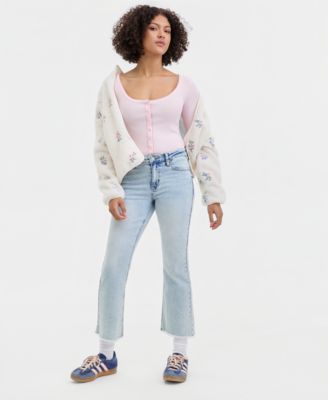 Juniors' Mid-Rise Cropped Kick-Flare Jeans
