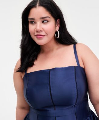 Plus Size Satin Square-Neck Midi Dress