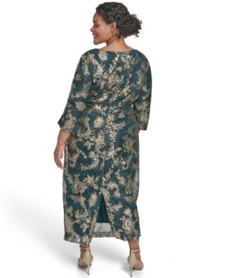 Plus Size Ruched Foil Knit Midi Dress