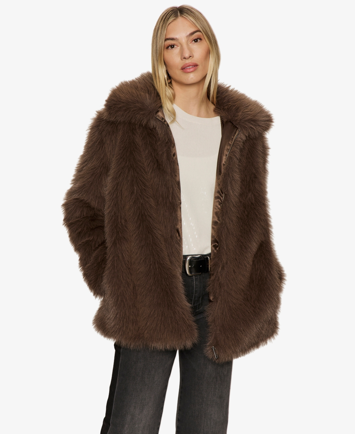 Sanctuary Women's Carmen Faux-fur Spread-collar Coat In Brown