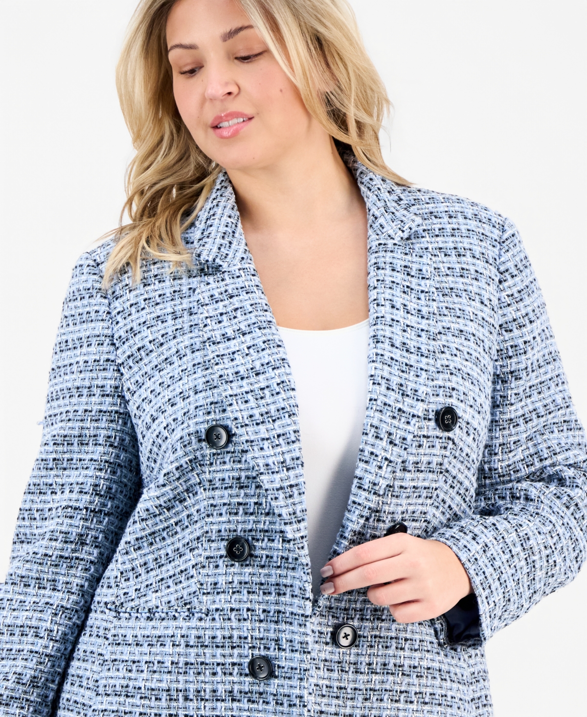 Jones New York Plus Size Tweed Open-front Blazer In Blue
