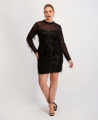black mini dress with crystals Princess Polly Women's Vinelle Sequin Long Sleeve Velvet Minidress - Black
