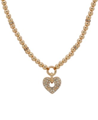 Gold-Tone Imitation Pearl & Pav&eacute; Heart Pendant Necklace, 16" + 3" extender
