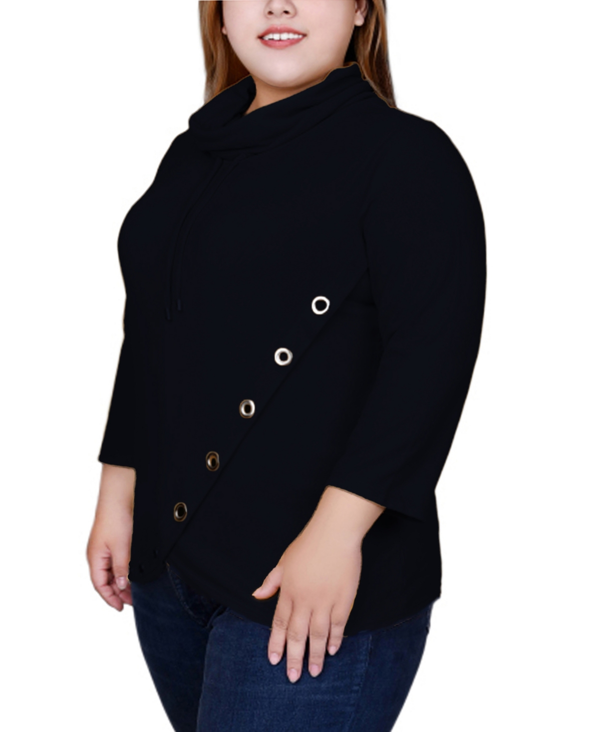 Ny Collection Women's Plus Grommet Hem 3/4 Sleeve Top