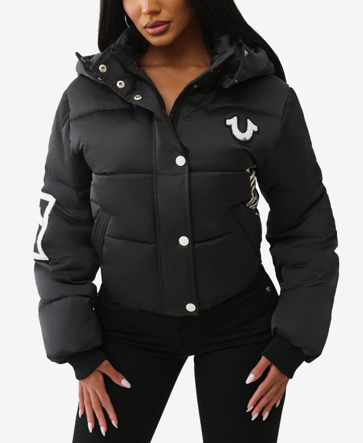 True Religion Women's Branded Nylon Puffer Jacket In Black