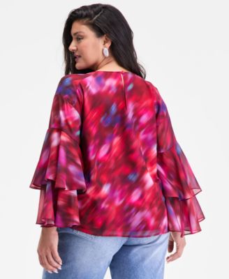 Plus Size Printed Ruffle-Sleeve Top, Macy's Exclusive 
