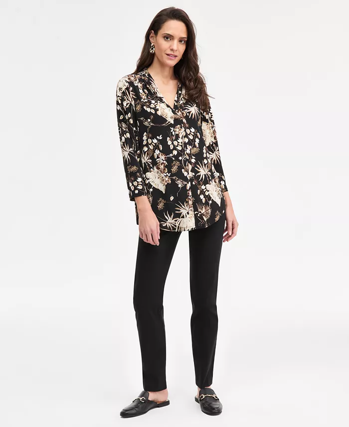 Women's Printed 3/4 Sleeve V-Neck Knit Top - thumbnail 5
