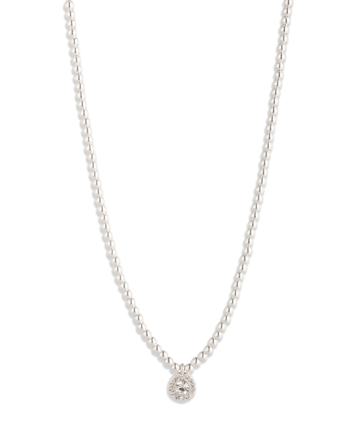 Ralph Lauren Glass Crystal Stone Pave Beaded Pendant Necklace In Silver