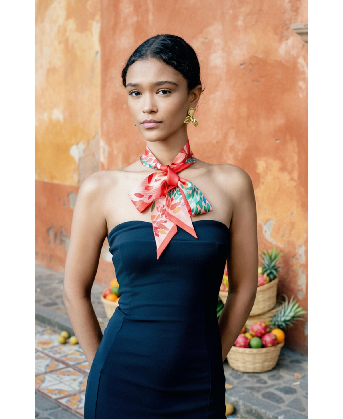 Jessie Zhao New York Silk Skinny Scarf Crossing Red