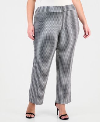 Plus Size Houndstooth-Print High-Rise Slim-Fit Pants