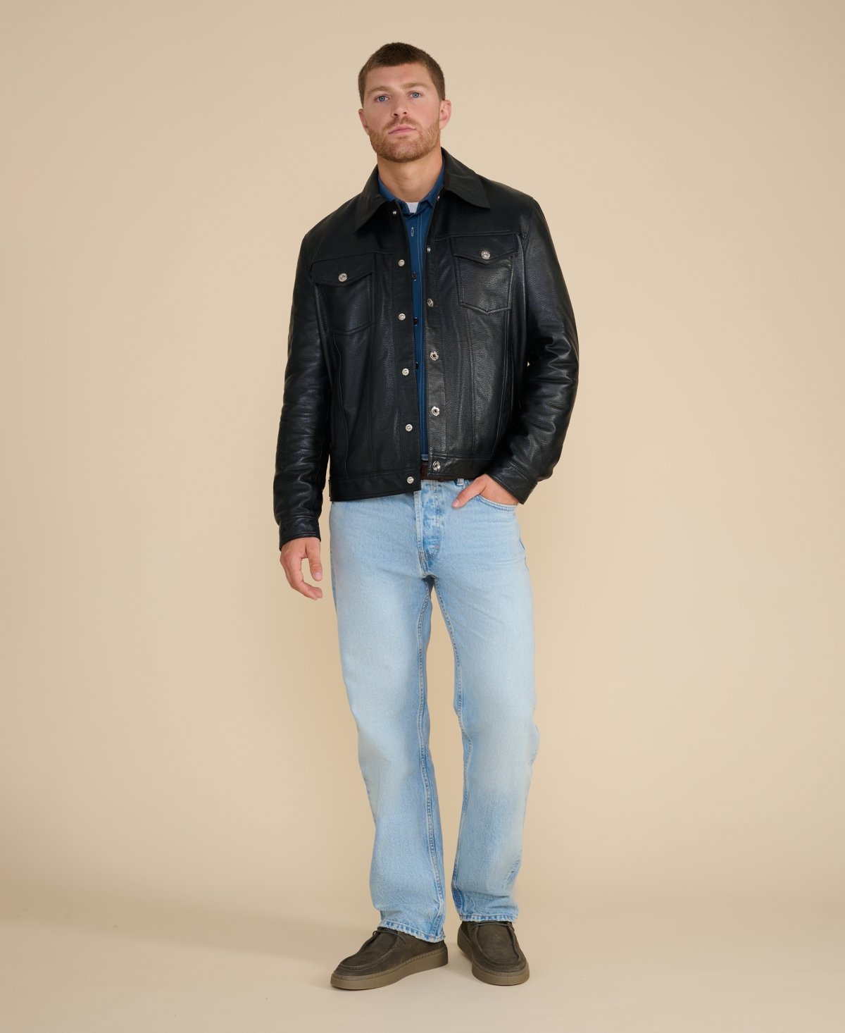 Men's Leather Jacket, Black, Created for Macy's