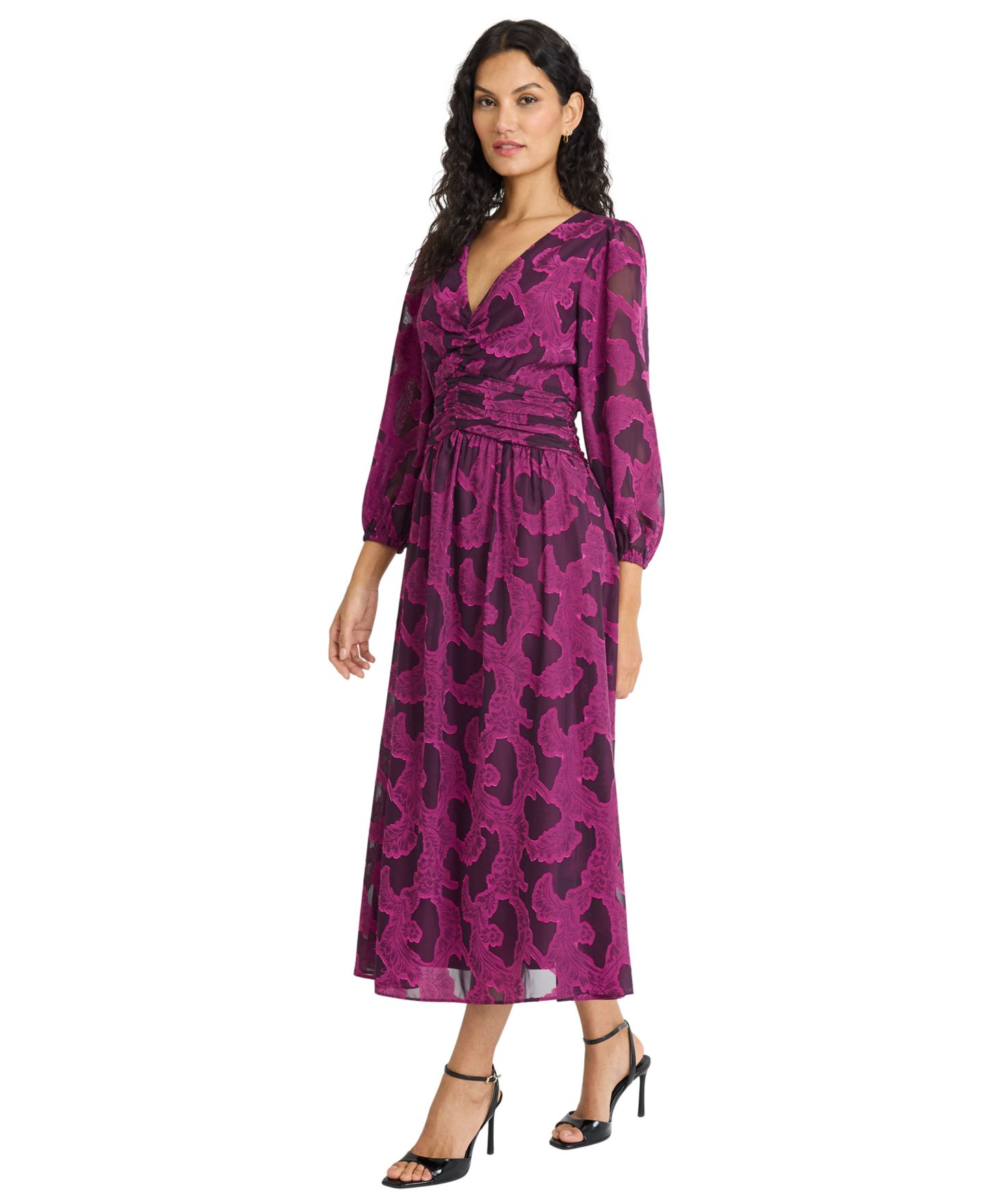 Женское платье Maggy London Long-Sleeve Midi, цвет: Пурпурный — фото 2