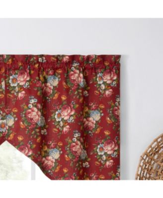 Ellis Bella Rose Stylish Medium Scale Printed Floral Pattern 1.5" Rod Pocket Tailored Swag 56"x36" Red