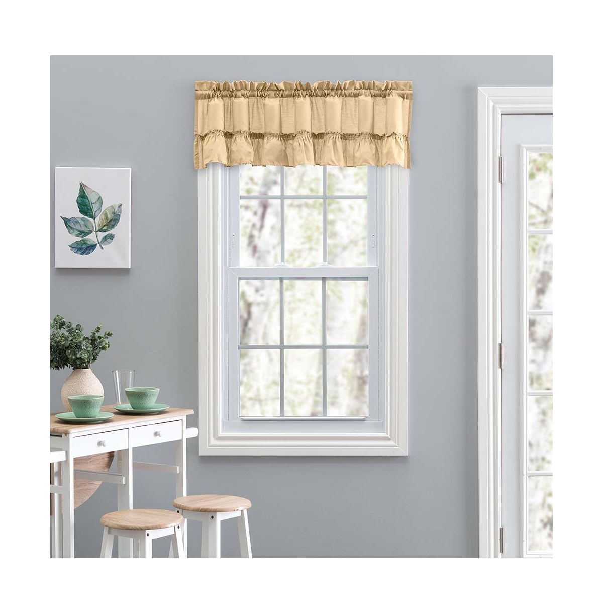 Ellis Stacey Solid Color Window 1.5" Rod Pocket High Quality Fabric Ruffled Filler Valance 54"x13" Almond