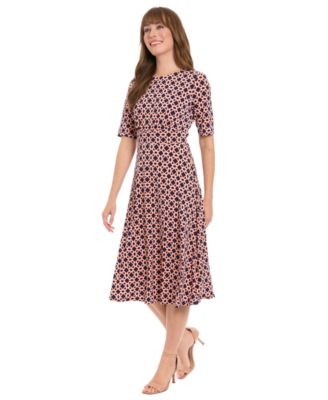 Women's Printed Elbow-Sleeve A-Line Dress