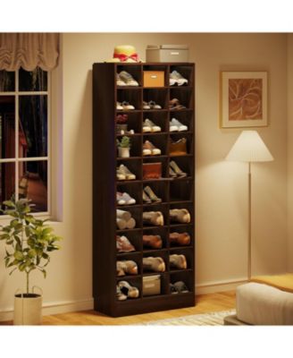 10-Tier Wooden Shoe Storage Cabinet with 30 Cubbies, Freestanding Tall Shoe Rack Organizer