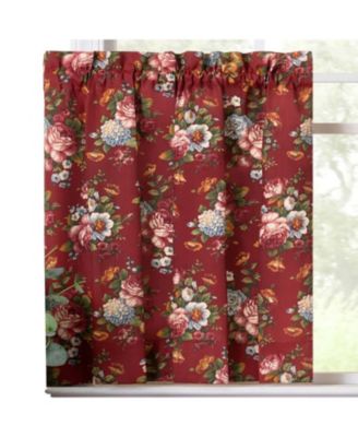 Ellis Bella Rose Stylish Medium Scale Printed Floral Pattern 1.5" Rod Pocket Tier 56"x24" Red