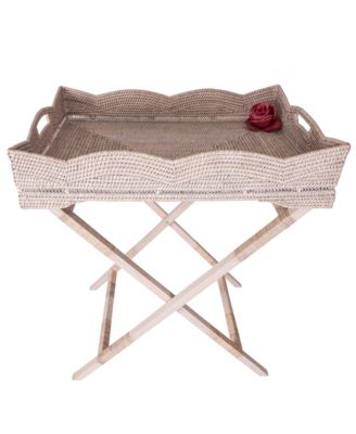 Scallop Design Butler Tray with Wooden Legs