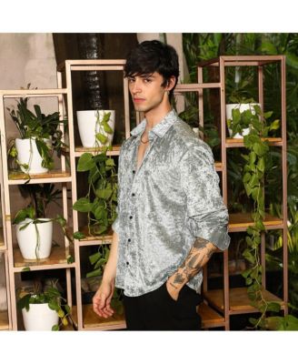 Men's Sage Green Solid Velvet Shirt