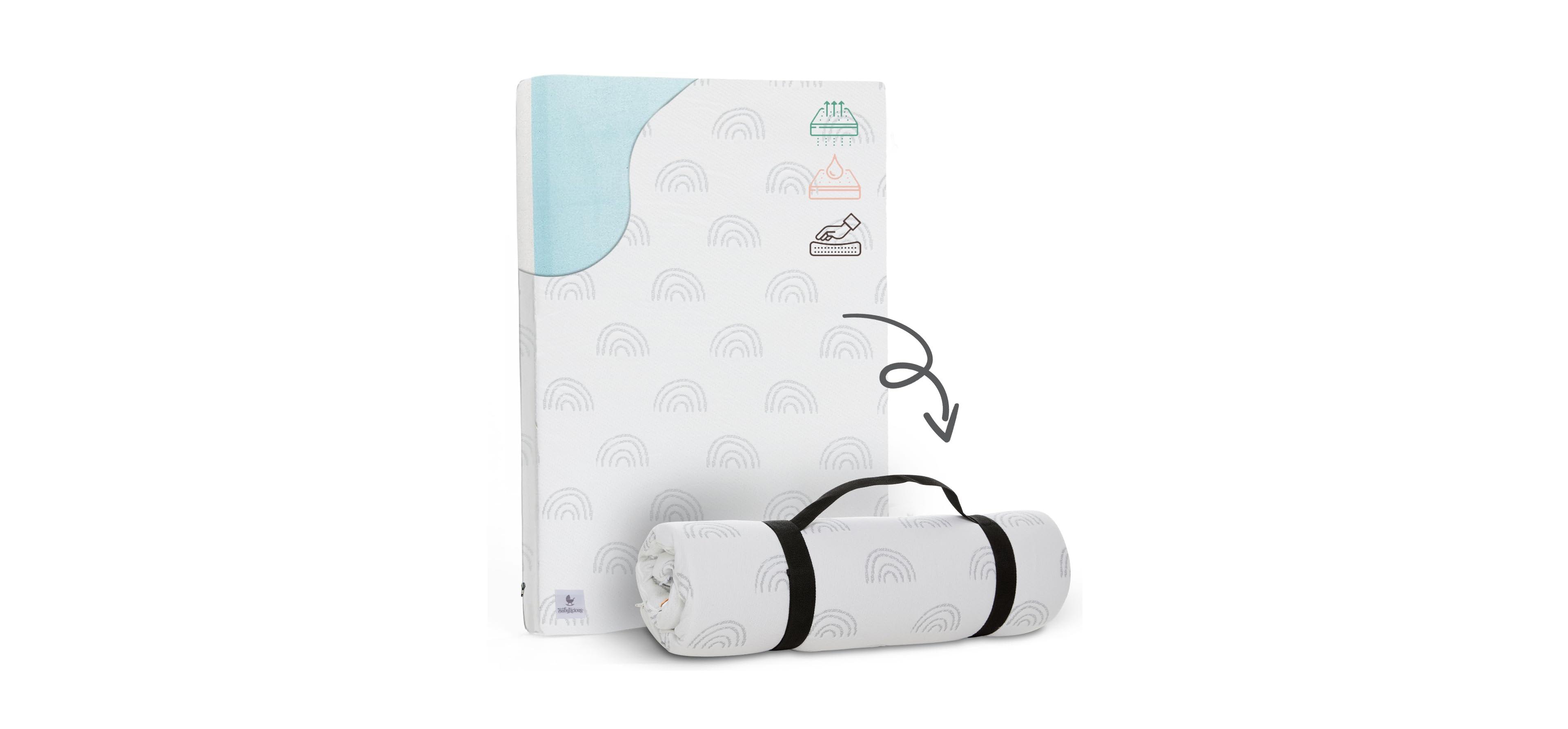 Babylicious Waterproof Pack N Play Mattress Topper – Twin (38" x 26") Soft Memory Foam, Roll-Up Design, Breathable and