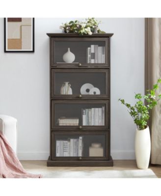 Glass display cabinet 4 Tier Glass Display Cabinet Storage Curio Cabinet with Flip up Glass Doors