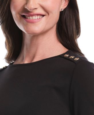 Petite Rivet Detail Mixed Media Layered 3/4 Sleeve Top