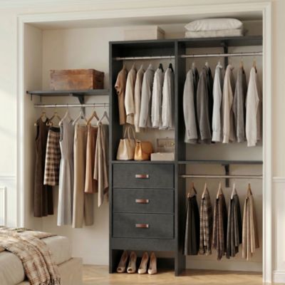 5FT Small Closet Organizer System with 3 Fabric Drawers, 60" Closet System with 3 Shelving Towers