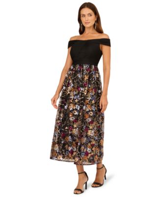 Adrianna Papell - Women's Off-Shoulder Embroidered Combo Gown