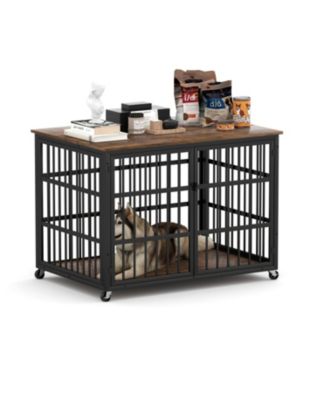  43.3 in. W x 29.9 in. D x 33.5 in. H dog crate wrought iron frame door with side openings in Rustic Brown