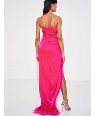Women's Perrin Fuchsia Pink Feather Dress High Slit Gown