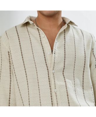 Men's Textured Striped Cotton-Polyester Blend Shirt