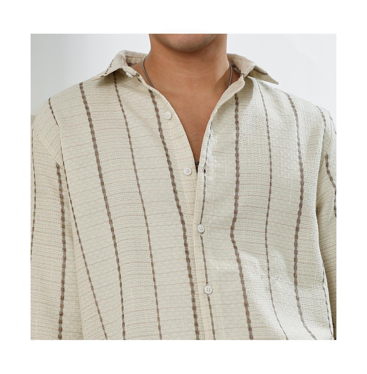 Campus Sutra Men's Textured Striped Cotton-Polyester Blend Shirt