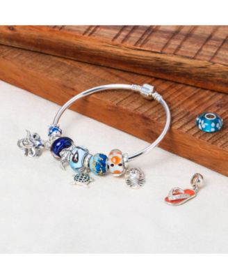 Set of 2 Nautical Whale Ocean Glass Charm Bead European Bracelet