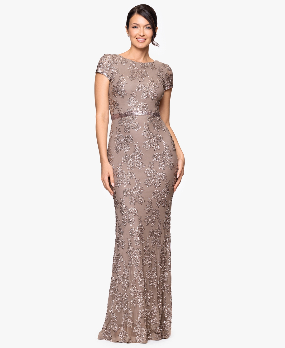Betsy & Adam Petite Sequin Detail Gown
