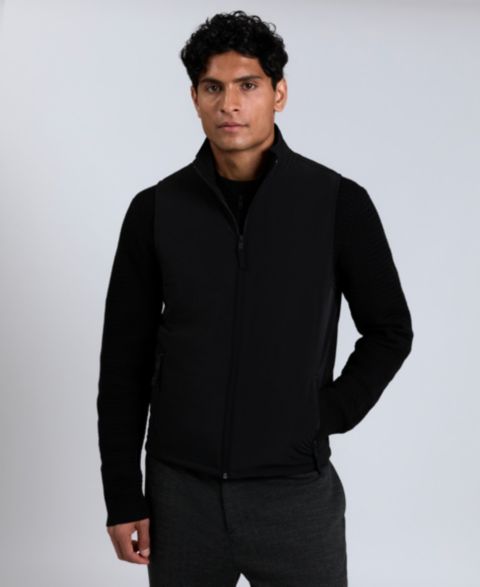 Мужской жилет Kenneth Cole Mixed Media Mock Neck Vest, цвет: Чёрный