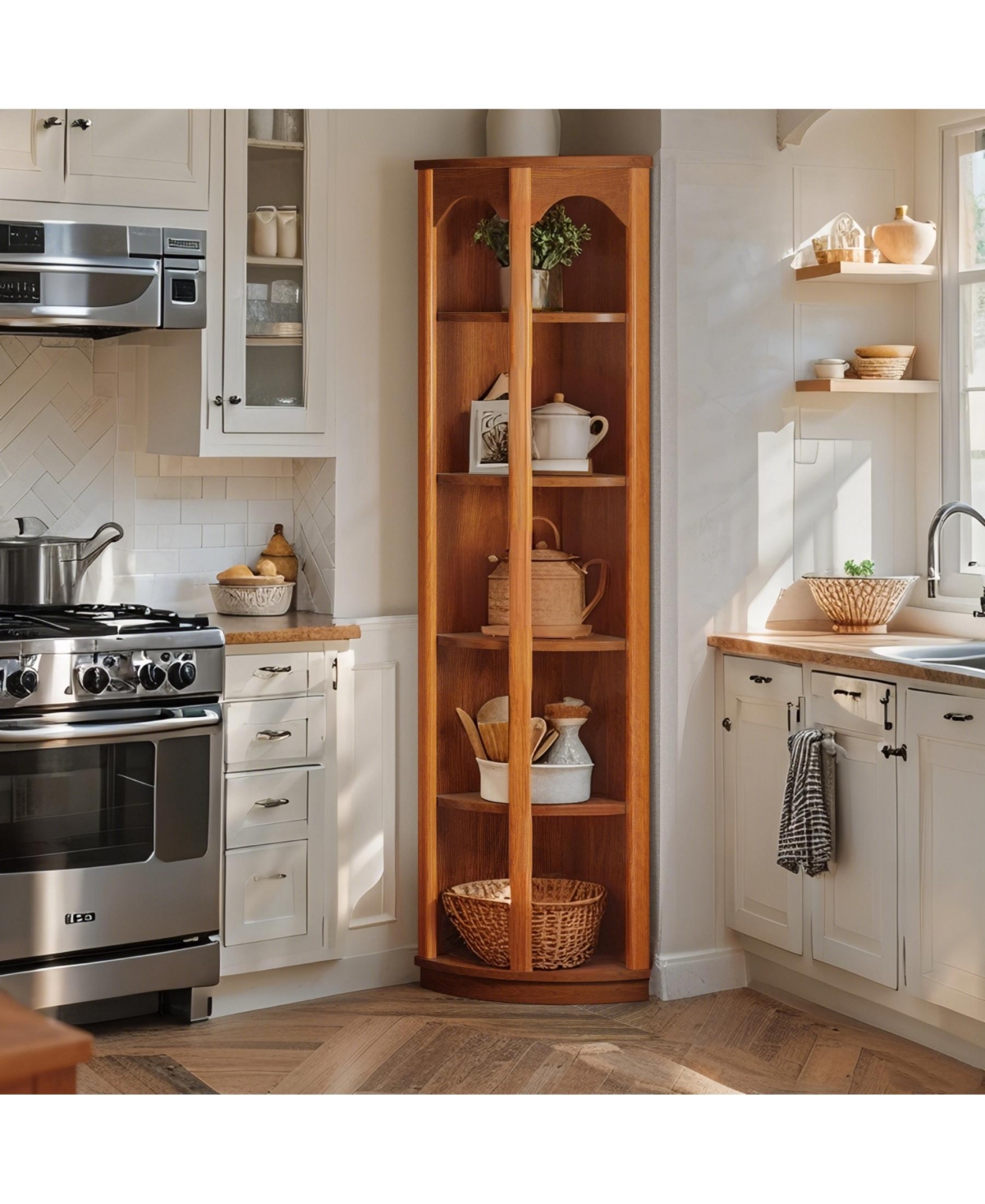 Tribesigns 5-Tier Corner Shelf, 67-Inch Tall Corner Kitchen Pantry with Unique Shape