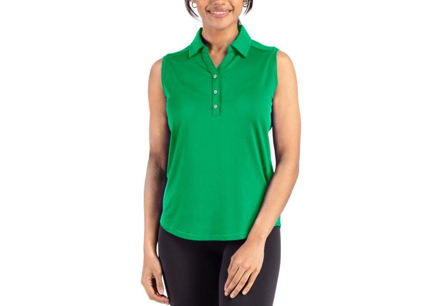 Женское поло Cutter & Buck Forge Eco Stretch Recycled Sleeveless Polo, цвет: Зелёный — фото 1