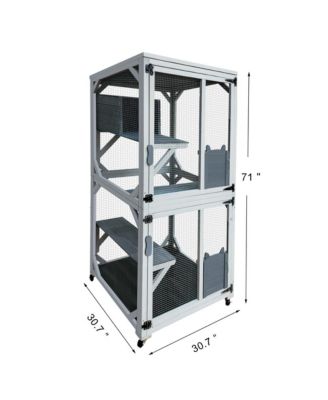 71 in. H Outdoor Wooden Cat Enclosure with Napping House 4 Platforms & Weatherproof Asphalt Roof in Gray