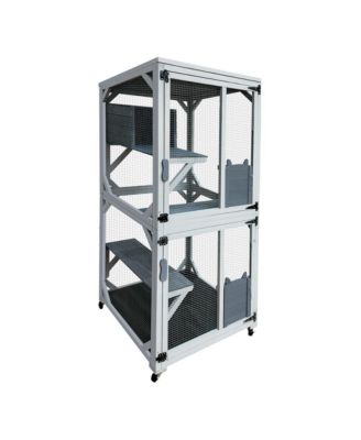 71 in. H Outdoor Wooden Cat Enclosure with Napping House 4 Platforms & Weatherproof Asphalt Roof in Gray