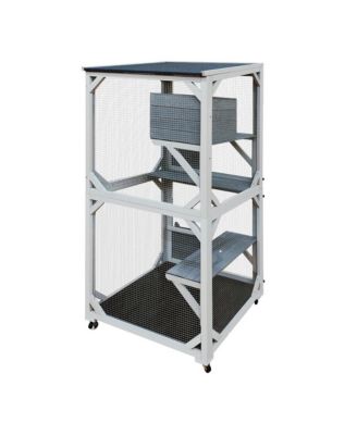 71 in. H Outdoor Wooden Cat Enclosure with Napping House 4 Platforms & Weatherproof Asphalt Roof in Gray