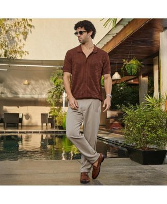 Men's Russet Brown Fluid-Knit Polo Shirt