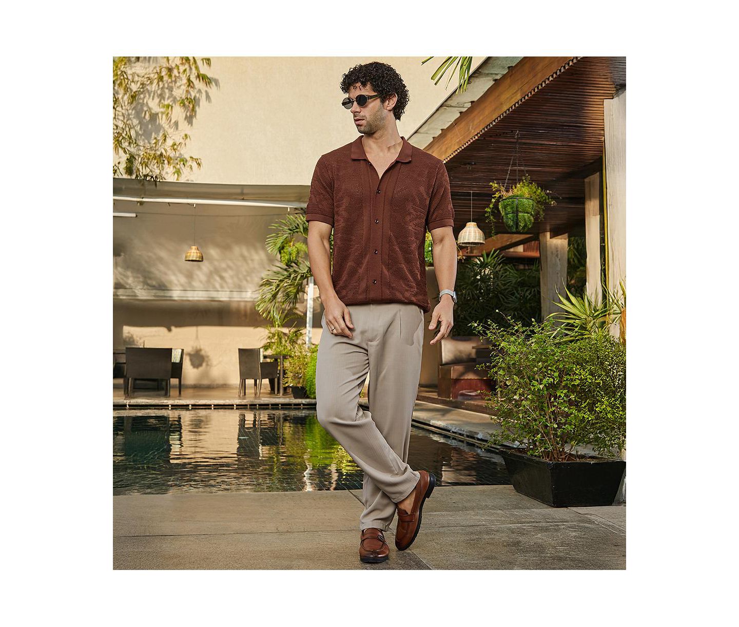 Мужское поло Cahoot Campus Sutra Russet Brown Fluid-Knit Polo, цвет: Коричневый — фото 6