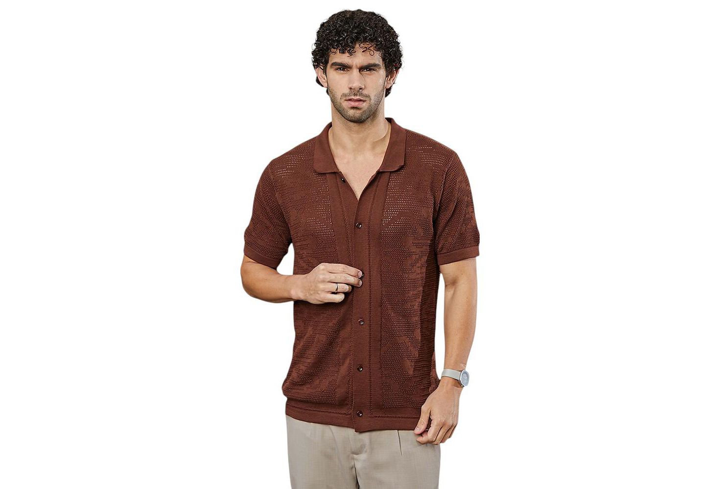 Мужское поло Cahoot Campus Sutra Russet Brown Fluid-Knit Polo, цвет: Коричневый — фото 1