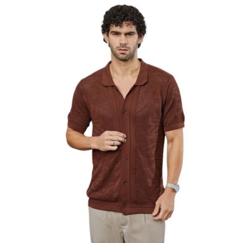 Мужское поло Cahoot Campus Sutra Russet Brown Fluid-Knit Polo, цвет: Коричневый