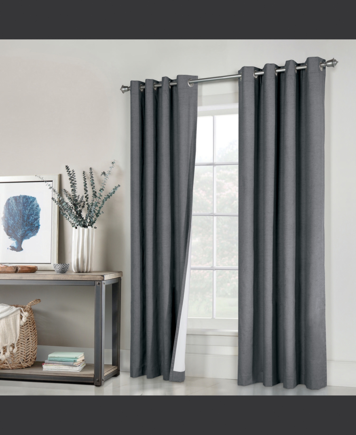 Thermaplus Ventura Blackout Uv Protection Grommet Curtain Panel Pair for Windows Each 52" x 84" Dark Grey