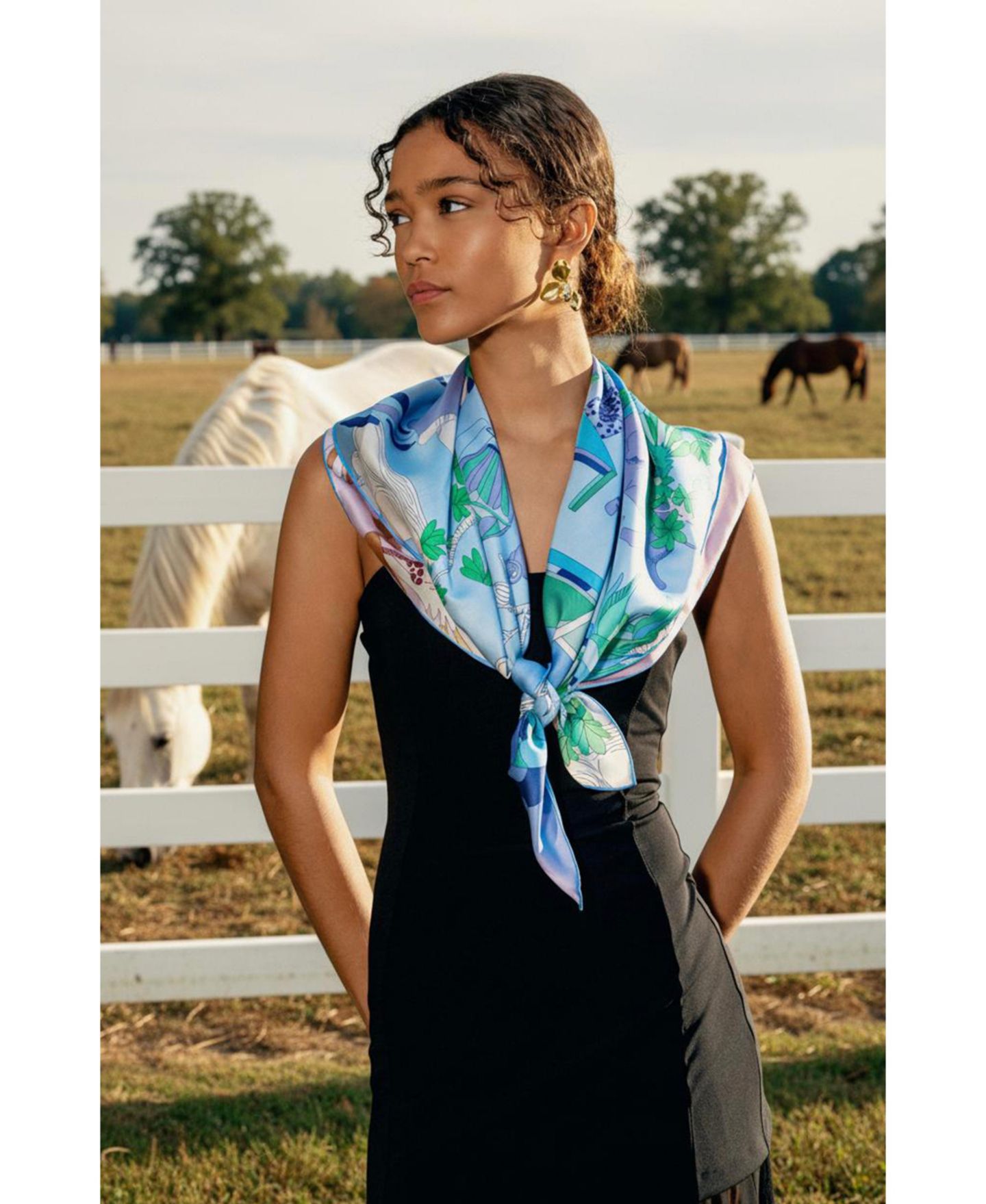 Женский шарф Jessie Zhao New York Double Sided Silk Scarf Jungle Party, цвет: Синий — фото 3