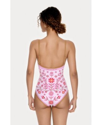 Women's Pink Garden Reversible V-Neck One-Piece Swimsuit