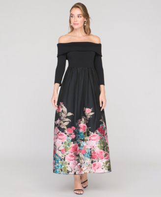 JS Collections - Women's Margaret Mixed Media Off-The-Shoulder Gown